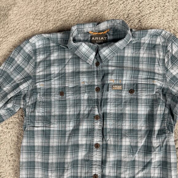 Ariat Women's Rebar Western Ranch Long Sleeve Button Up Shirt S Blue Barn Chores - Picture 6 of 16